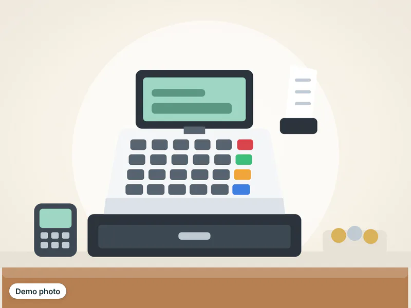 Cash counter with register and card machine stand — تصویر 2